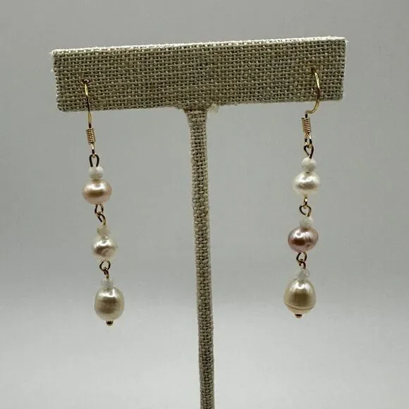 2.5” freshwater pearl, moonstone beaded, gold over 925 hook dangle earrings! - Picture 7 of 15